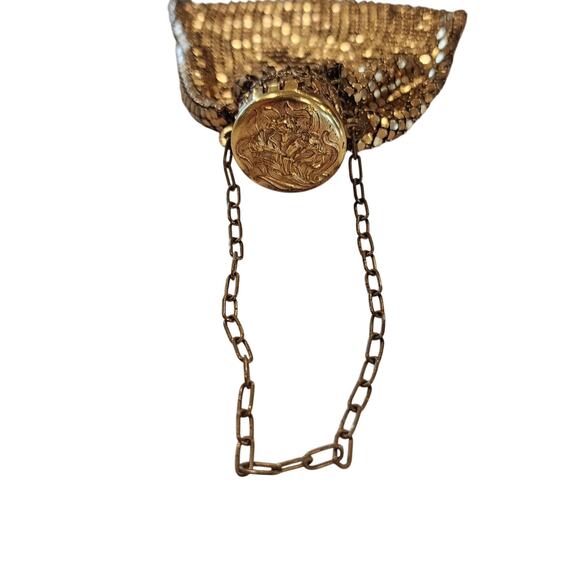 Antique 1930s Gold Chain Maille Mesh Evening Bag Art Deco Cocktail Floral Cap - Picture 5 of 9